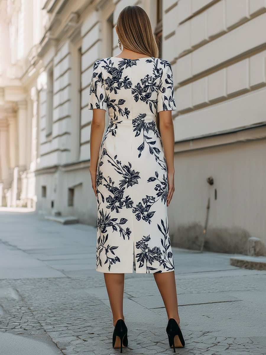 Women’s Botanical Print Short-Sleeve Midi Dress