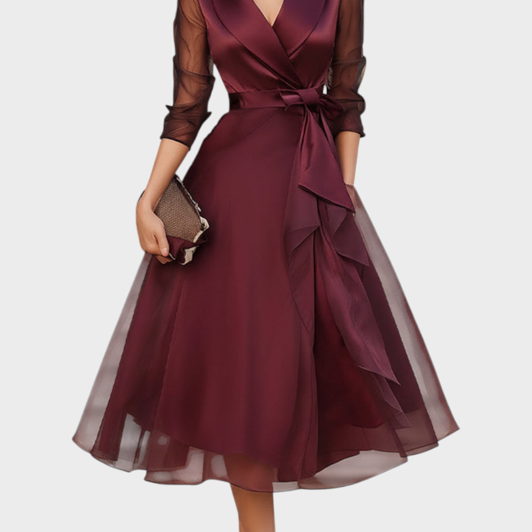 Women’s Midi Dress with Sheer Sleeves