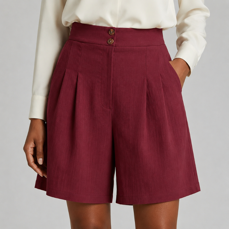 Women's High Waist Pleated Bermuda Shorts