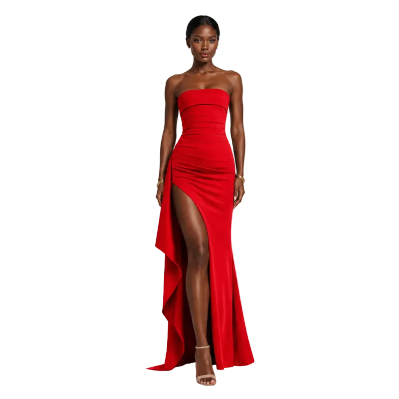 Women's Strapless Side Slit Maxi Dress