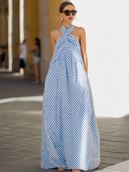 Women’s Striped Halter-Neck Maxi Dress