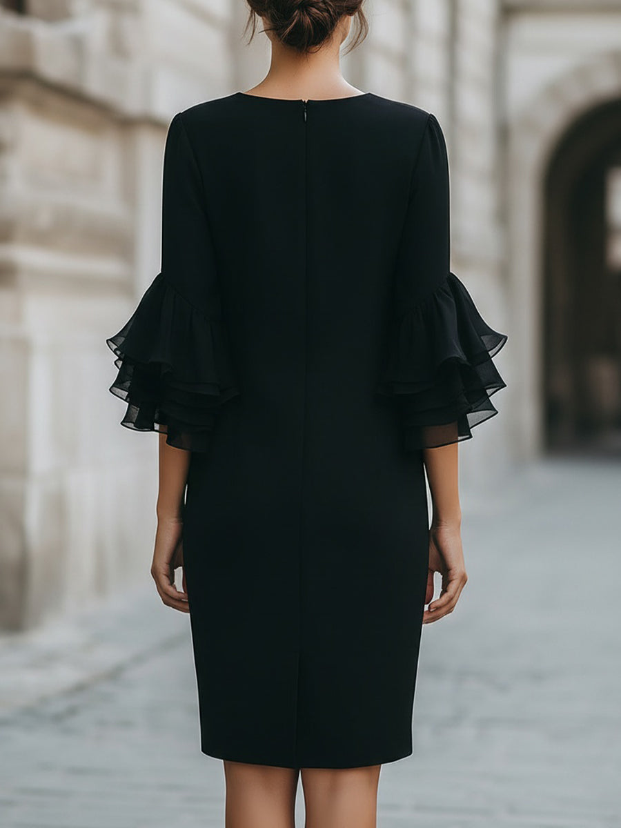 Women’s Ruffled Sheer-Sleeve Dress