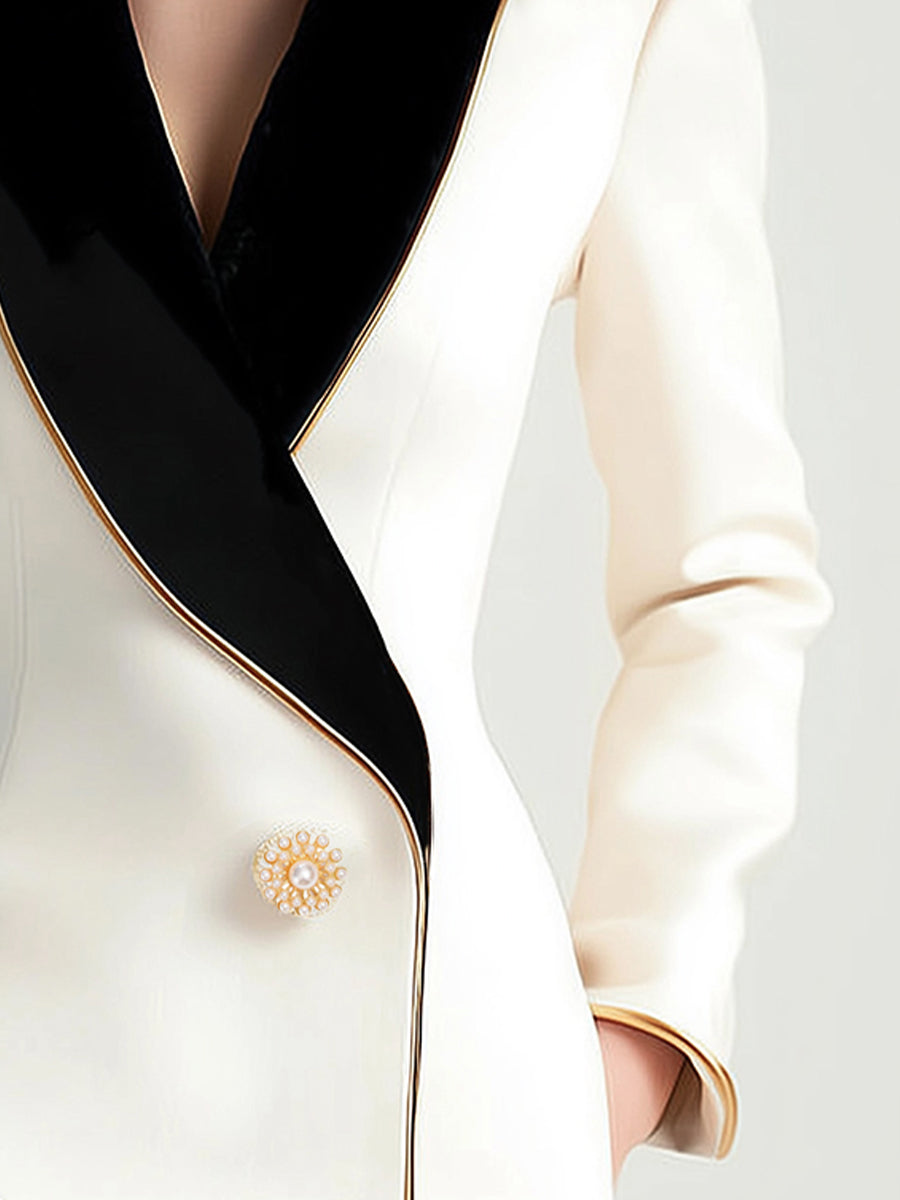Women’s Asymmetrical Contrast-Lapel Blazer