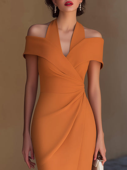 Women’s Off-Shoulder Ruched Wrap Midi Dress