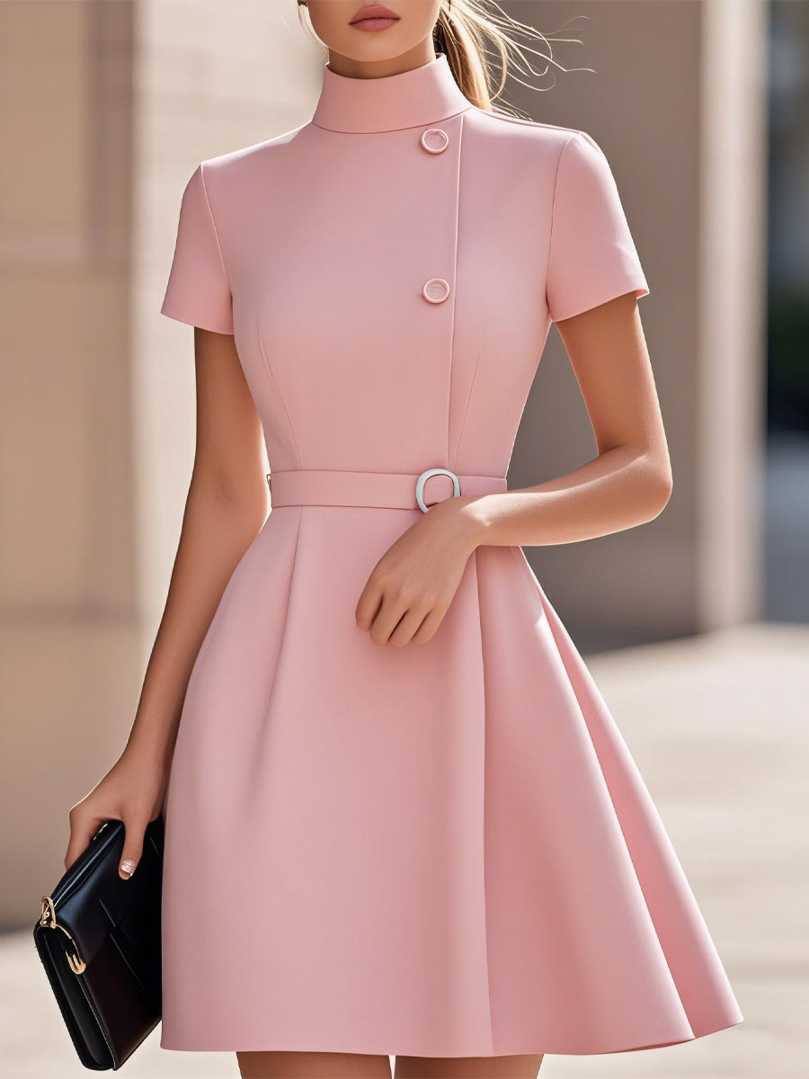 Women’s High-Neck Belted Dress