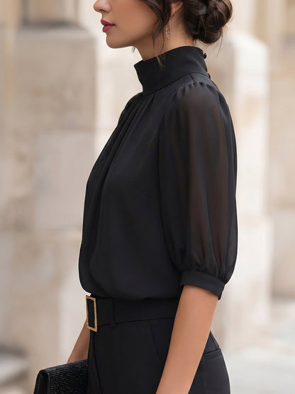 Women’s Mock-Neck Puff-Sleeve Blouse
