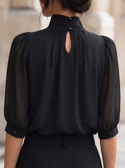 Women’s Mock-Neck Puff-Sleeve Blouse