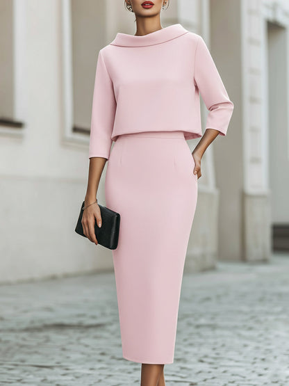 Women’s Boat Neck Top and Midi Skirt Set