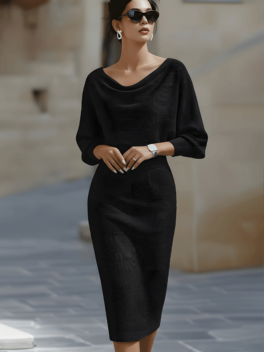 Women’s Draped Batwing Midi Dress