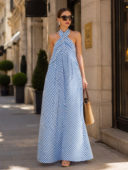 Women’s Striped Halter-Neck Maxi Dress