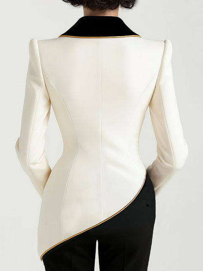 Women’s Asymmetrical Contrast-Lapel Blazer