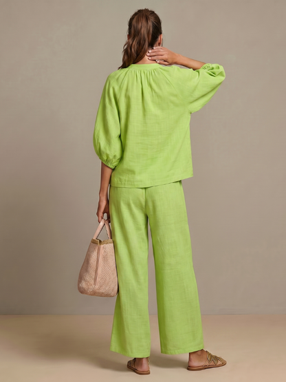 Women’s Zip-Front Top and Wide-Leg Pants Set