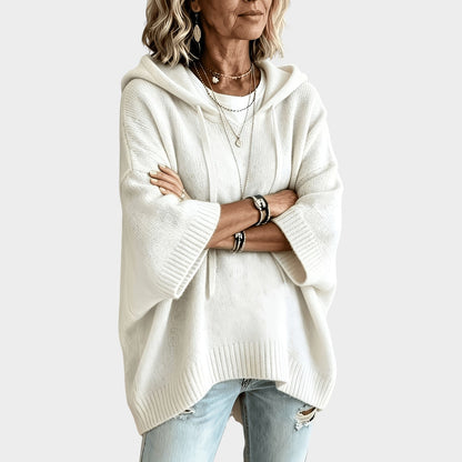 Women’s Hooded Knit Sweater with Batwing Sleeves