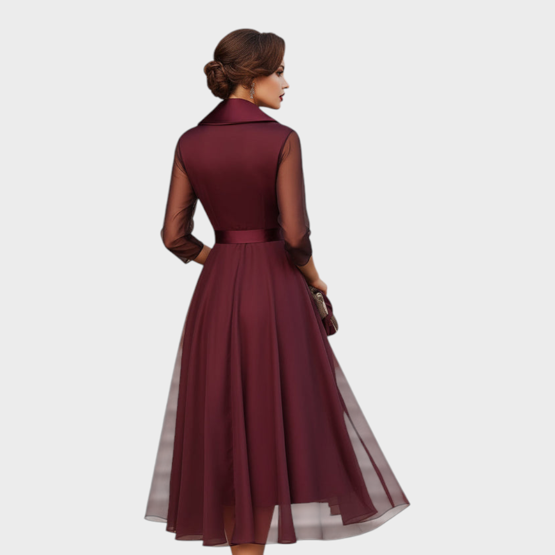 Women’s Midi Dress with Sheer Sleeves