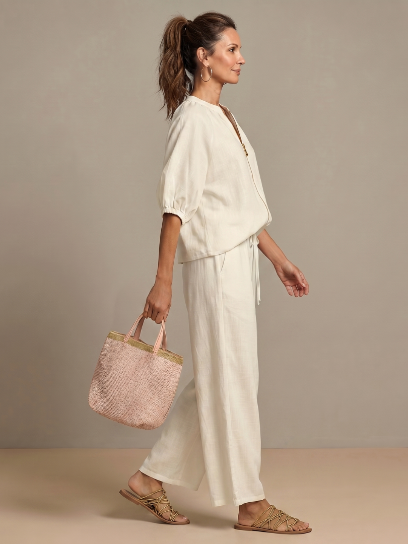 Women’s Zip-Front Top and Wide-Leg Pants Set