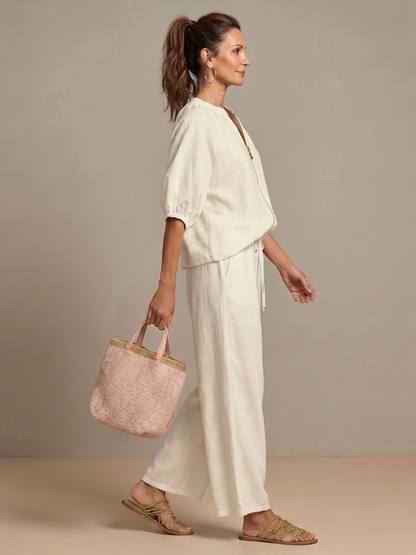 Women’s Zip-Front Top and Wide-Leg Pants Set