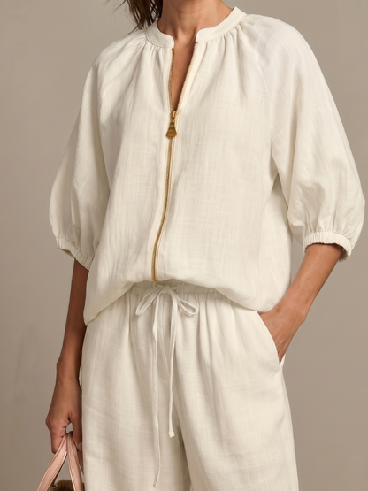 Women’s Zip-Front Top and Wide-Leg Pants Set