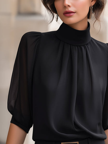 Women’s Mock-Neck Puff-Sleeve Blouse