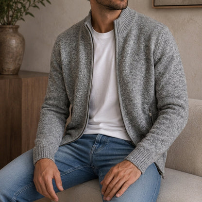 Men’s Zip-Front Sweater with Ribbed Cuffs