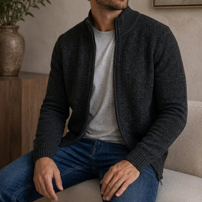 Men’s Zip-Front Sweater with Ribbed Cuffs