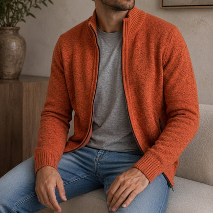 Men’s Zip-Front Sweater with Ribbed Cuffs