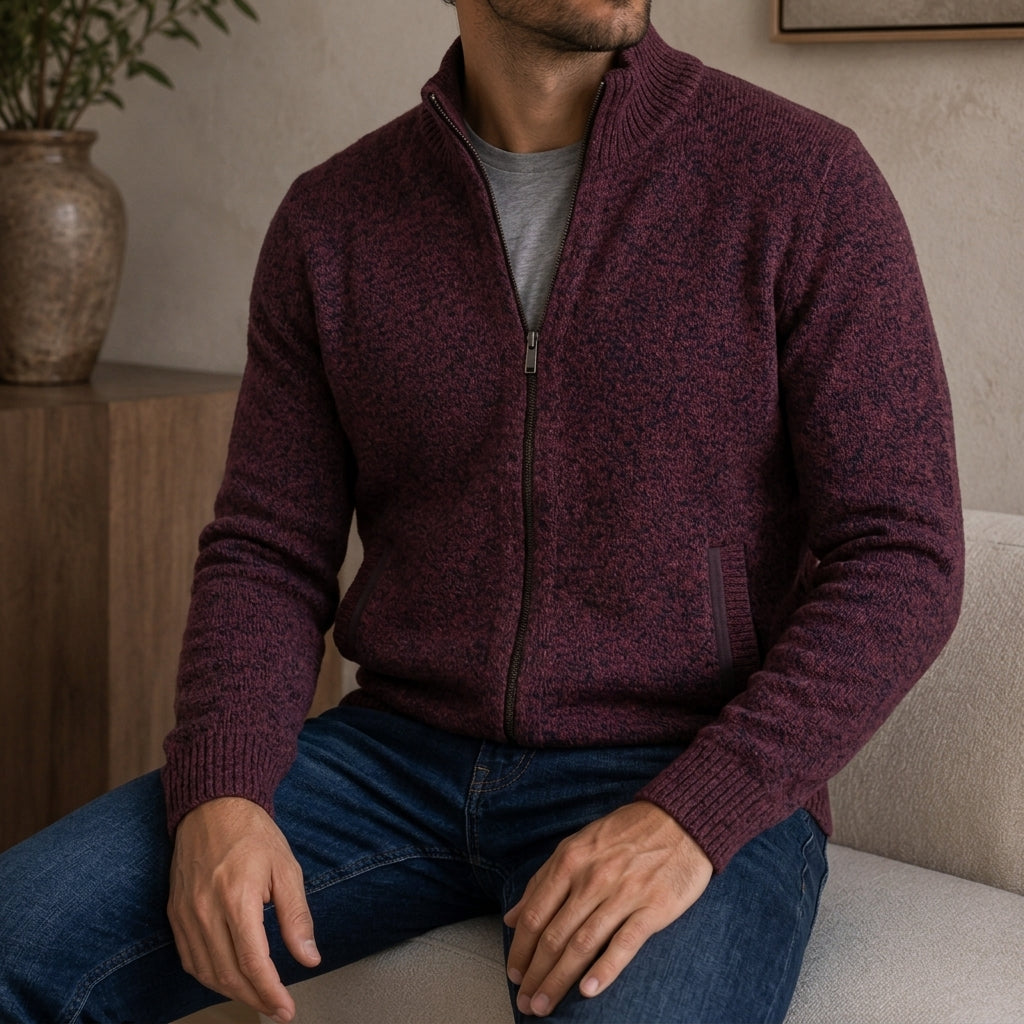 Men’s Zip-Front Sweater with Ribbed Cuffs