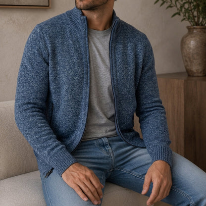 Men’s Zip-Front Sweater with Ribbed Cuffs