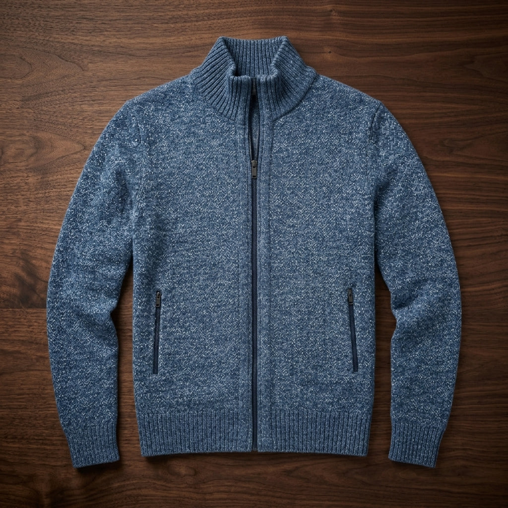 Men’s Zip-Front Sweater with Ribbed Cuffs