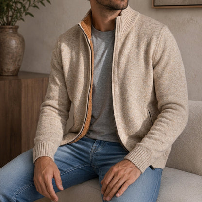 Men’s Zip-Front Sweater with Ribbed Cuffs