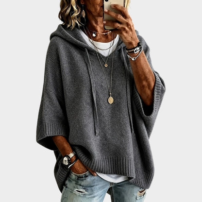 Women’s Hooded Knit Sweater with Batwing Sleeves