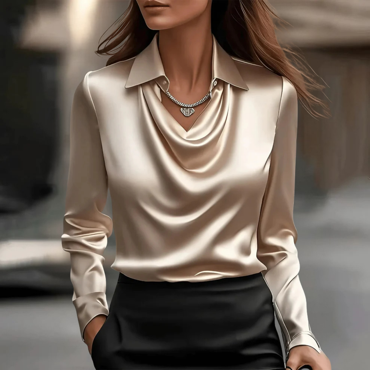 Women’s Draped-Neck Satin Blouse