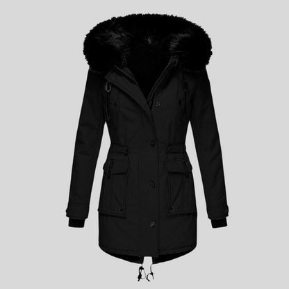 Women's Hooded Parka Coat with Faux Fur Trim Drawstring