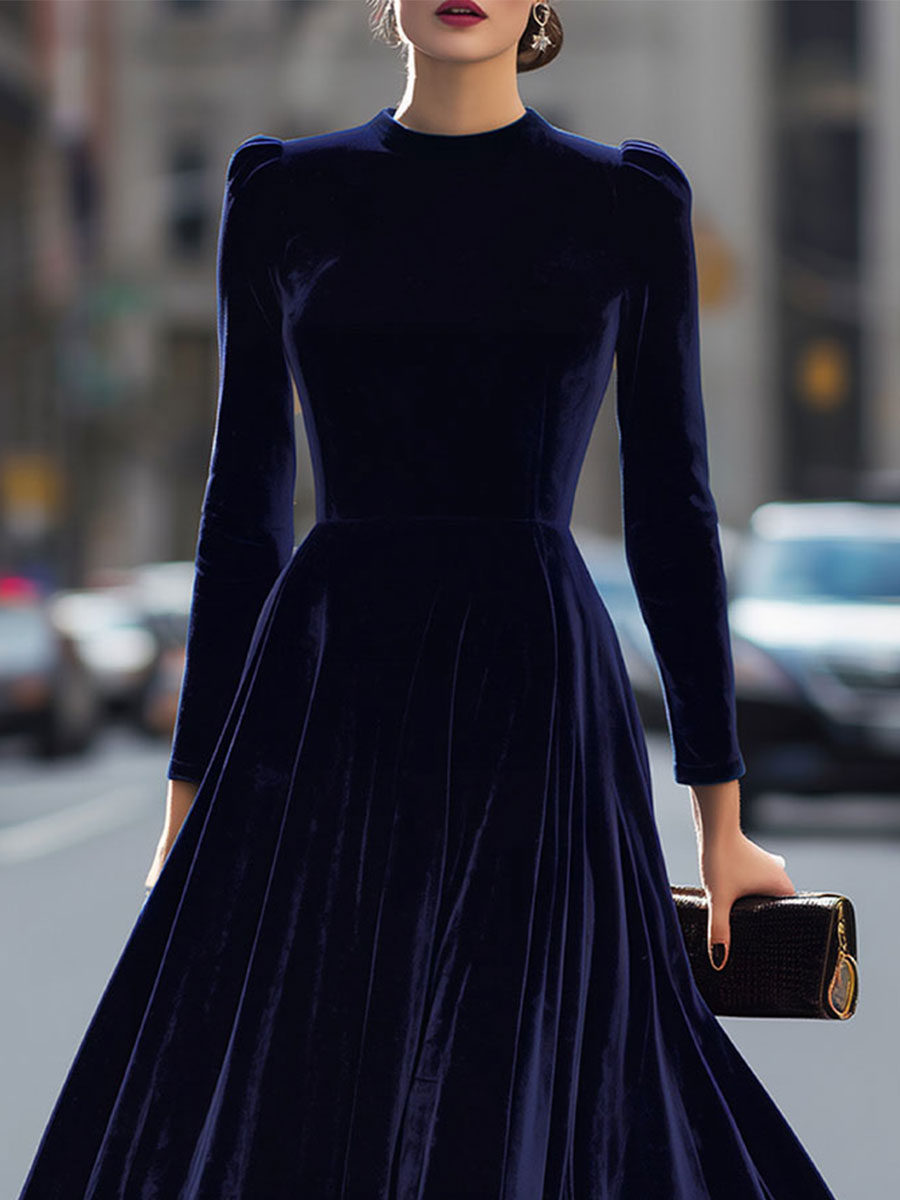 Women’s Velvet Long-Sleeve Midi Dress