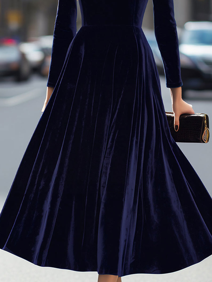 Women’s Velvet Long-Sleeve Midi Dress