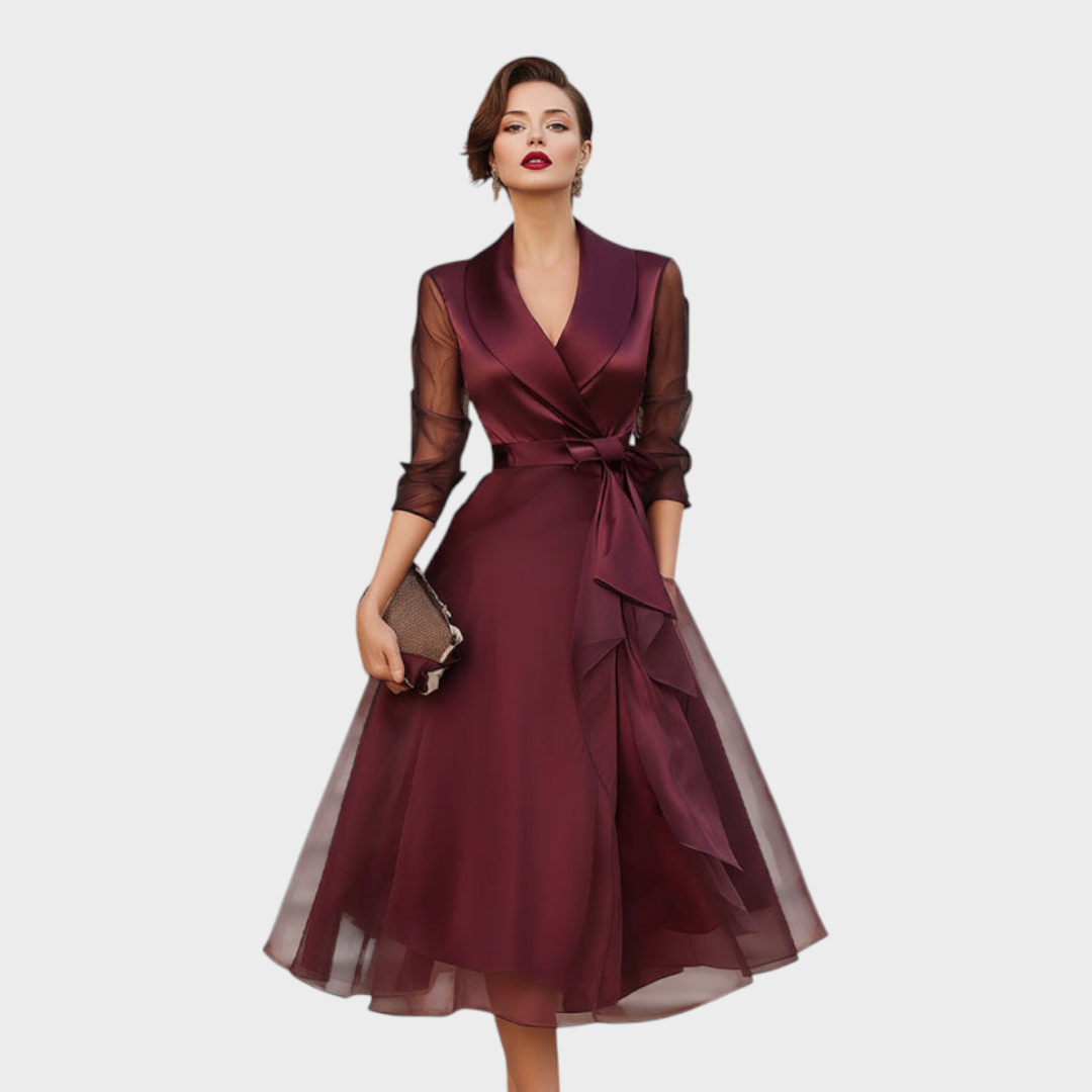 Women’s Midi Dress with Sheer Sleeves