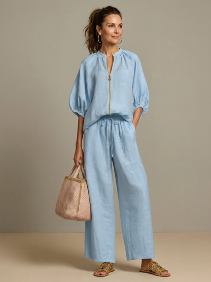 Women’s Zip-Front Top and Wide-Leg Pants Set
