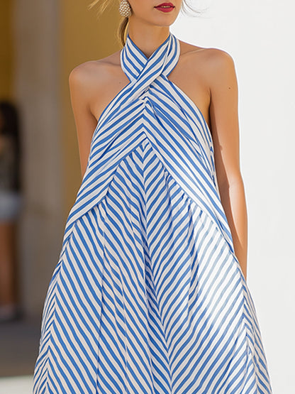 Women’s Striped Halter-Neck Maxi Dress