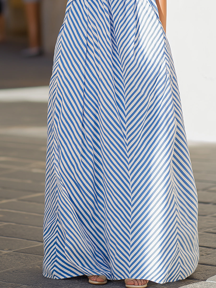 Women’s Striped Halter-Neck Maxi Dress