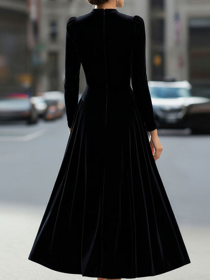 Women’s Velvet Long-Sleeve Midi Dress