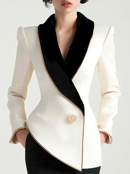 Women’s Asymmetrical Contrast-Lapel Blazer