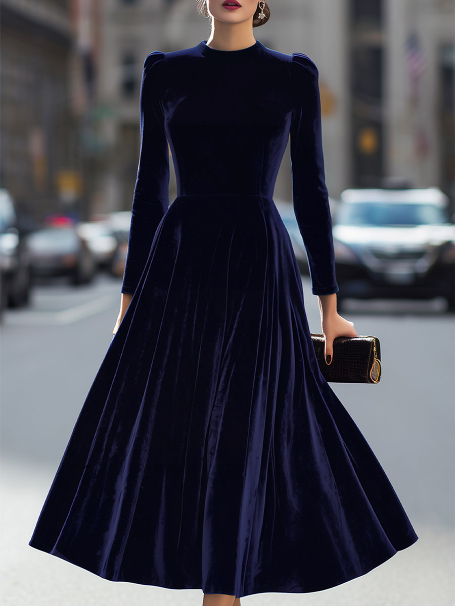Women’s Velvet Long-Sleeve Midi Dress
