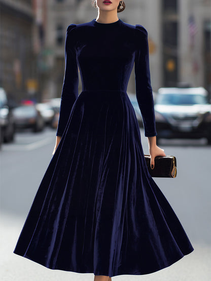 Women’s Velvet Long-Sleeve Midi Dress