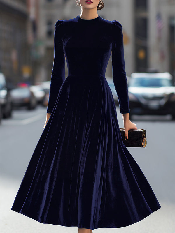 Women’s Velvet Long-Sleeve Midi Dress