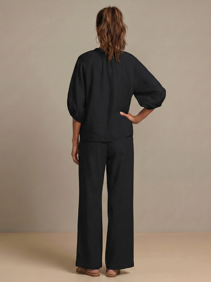 Women’s Zip-Front Top and Wide-Leg Pants Set