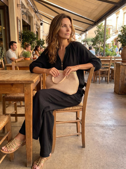 Women’s Zip-Front Top and Wide-Leg Pants Set