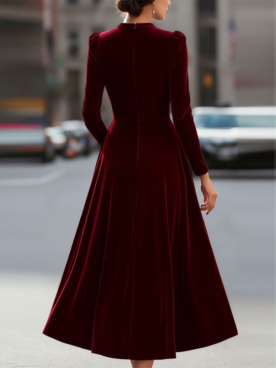 Women’s Velvet Long-Sleeve Midi Dress