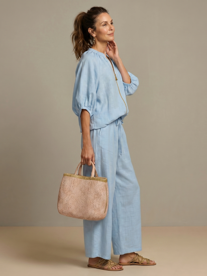Women’s Zip-Front Top and Wide-Leg Pants Set