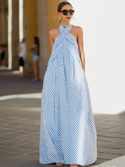Women’s Striped Halter-Neck Maxi Dress