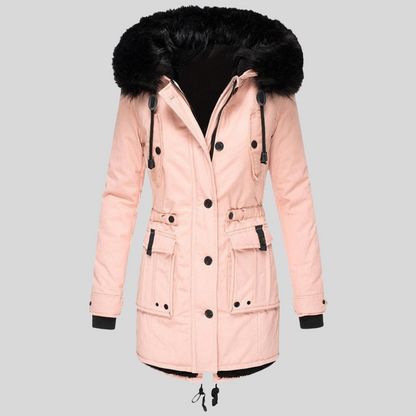 Women's Hooded Parka Coat with Faux Fur Trim Drawstring