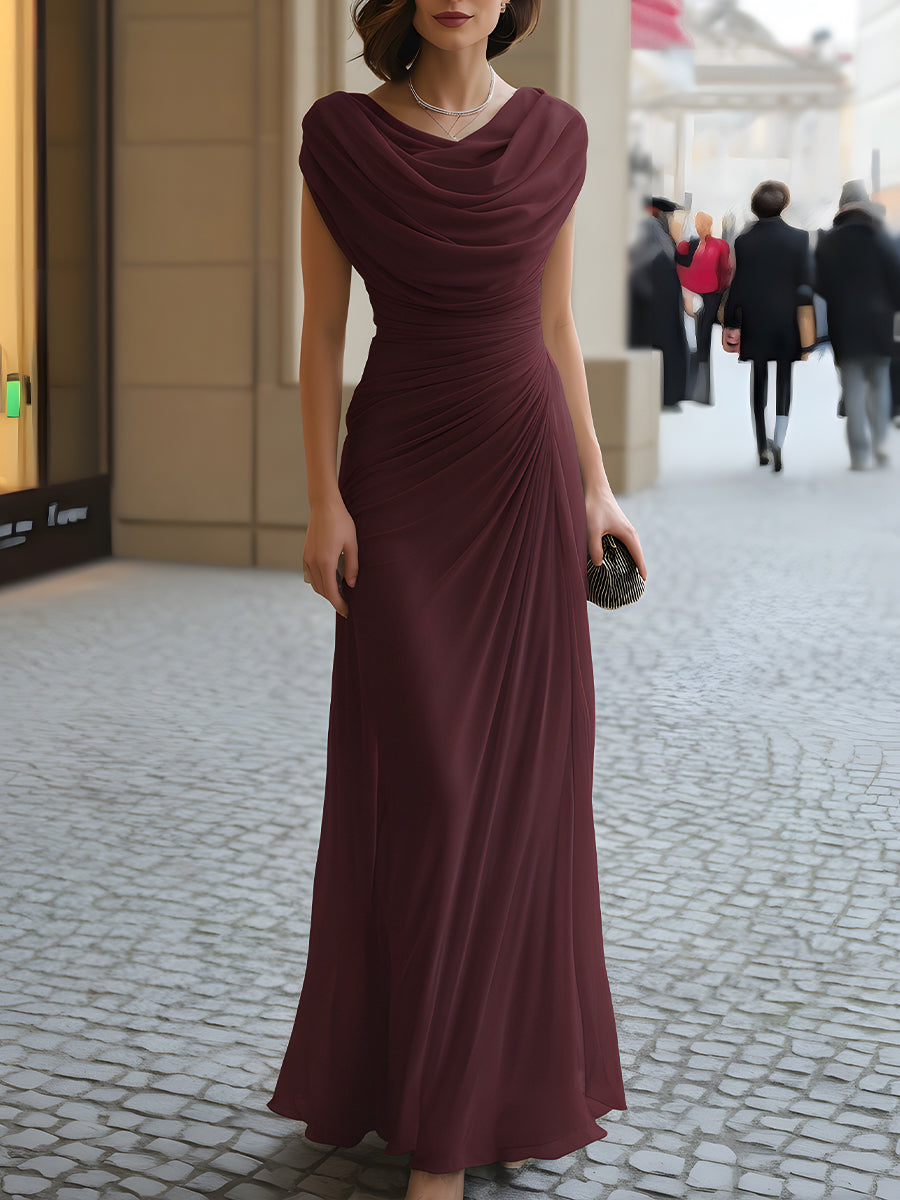 Women’s Cowl-Neck Ruched Maxi Dress